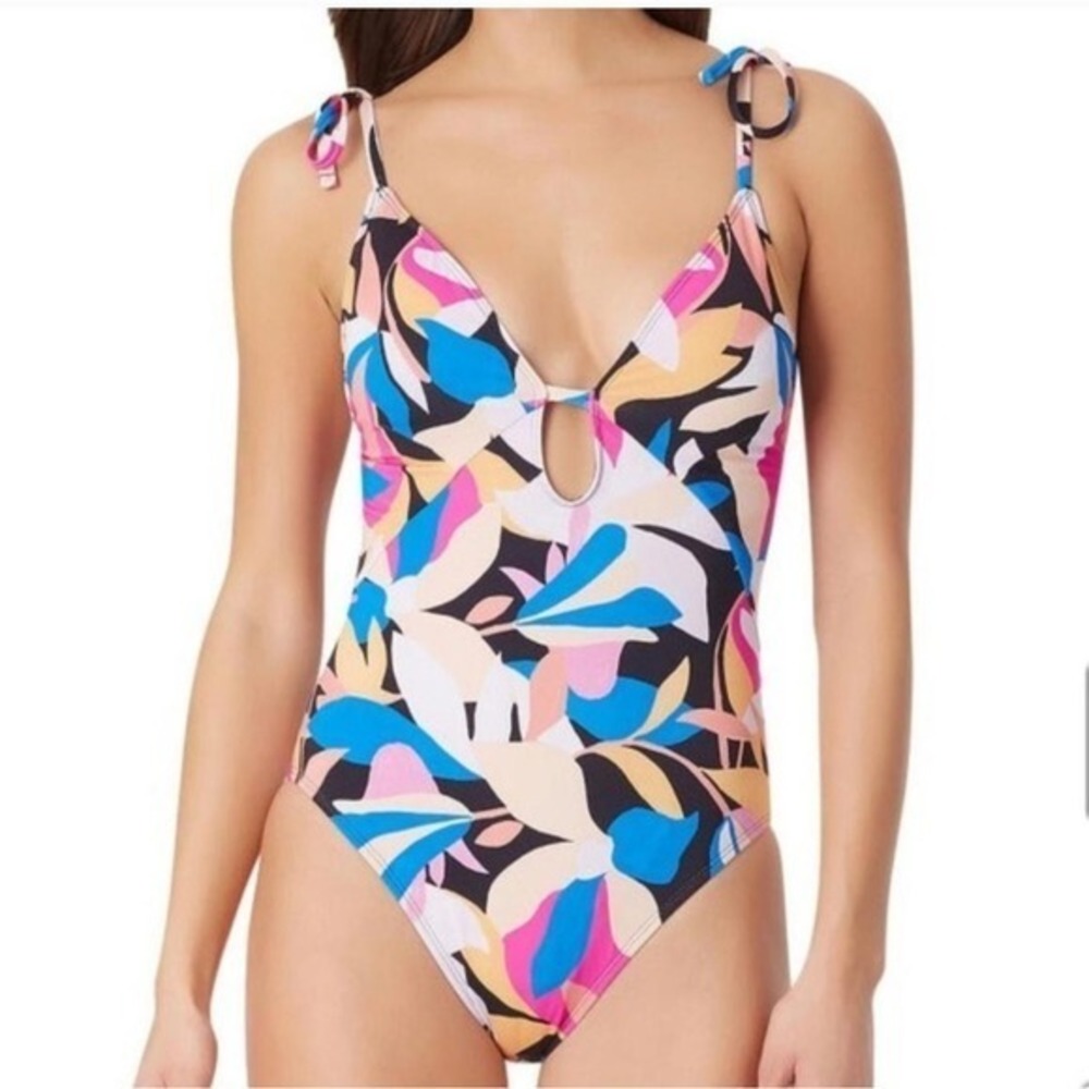 New Sugar Beach One Piece Swimsuit Halter Neck Tie Side Floral Print Small